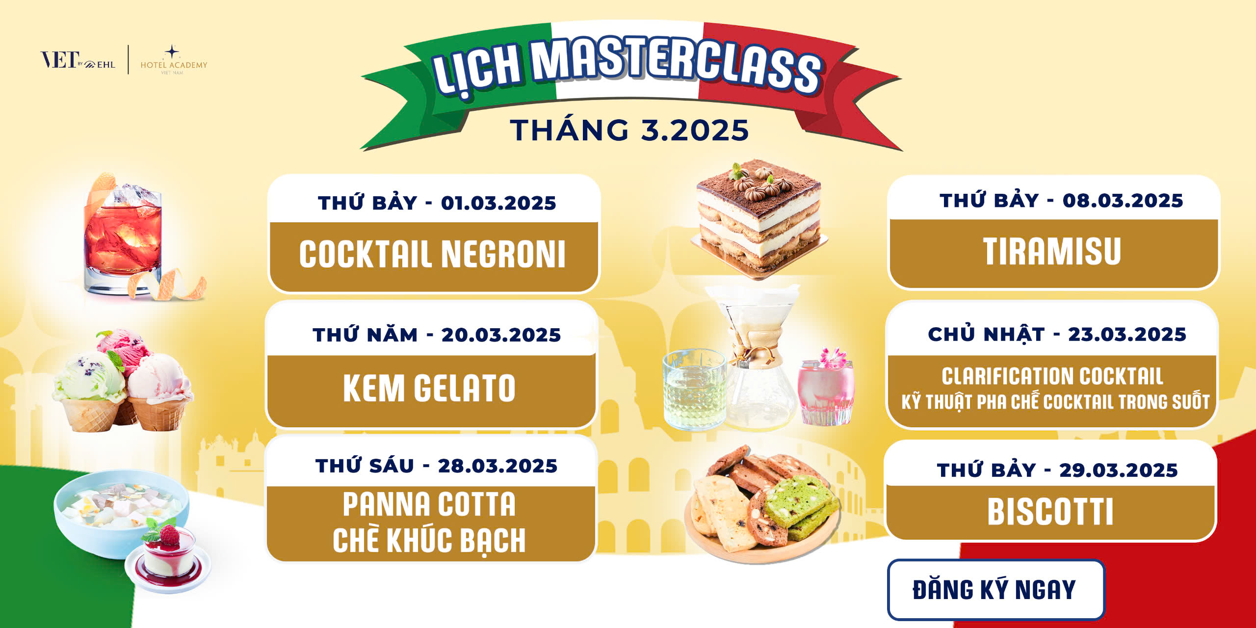 hình ảnh mô tả lịch masterclass chuẩn vị ý tháng 3 năm 2025